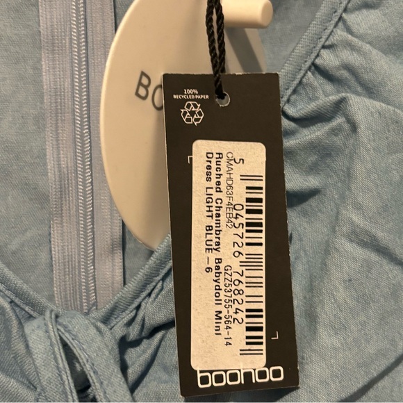 NWT BOOHOO RUCHED CHAMBRAY DRESS SZ 6 - Picture 2 of 4